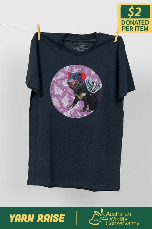 Men's high-quality t-shirt-Tasmanian Devil 'Australian Wildlife Conservancy' Petrol Blue Cotton Crew Neck Unisex T-Shirt