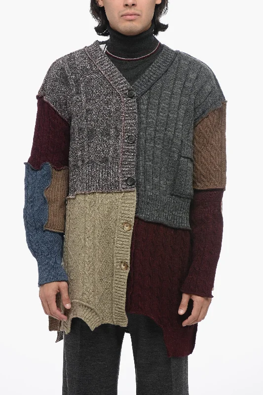 Men's active knit-Dolce & Gabbana Wool Blend Patchwork Cardigan with Asymmetric Design