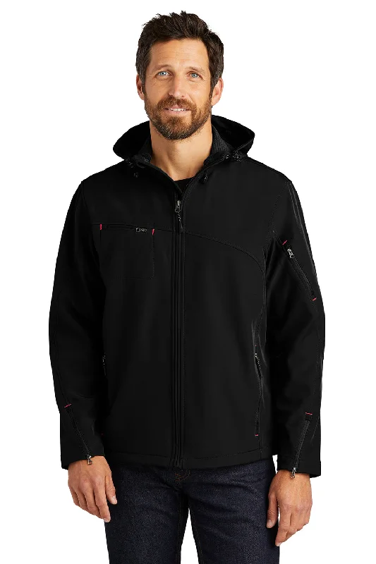 Men's weatherproof jacket-Port Authority Mens Wind & Water Resistant Full Zip Hooded Jacket - Black/Engine Red