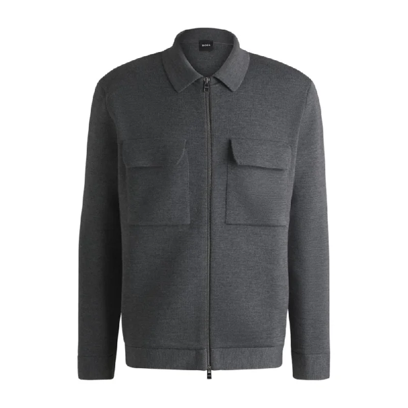 Men's quick-dry sweater-Zip-up regular-fit cardigan in wool