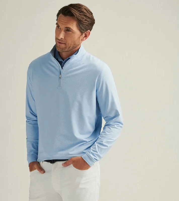 Men's no-iron sweater-Peter Millar Men's Perth Birdseye Performance 1/4 Zip Pullover Sweater - Pale Blue