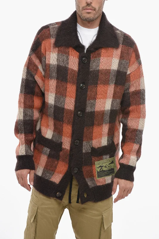 Men's button-up sweater-Dsquared2 Wool Oversized Cardigan with Check Pattern