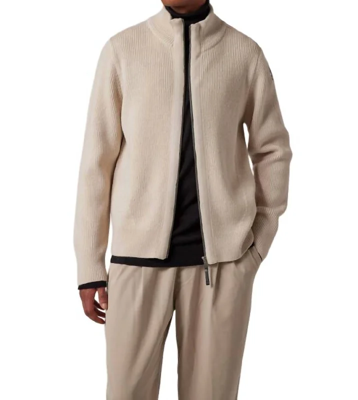 Men's concert sweater-Manny Full Zip Cardigan In Bone