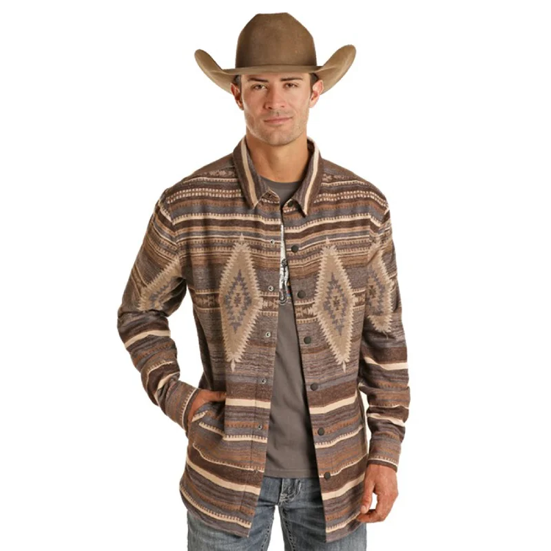 Men's naturally breathable jacket-Rock & Roll Men's Dark Brown Aztec Shacket