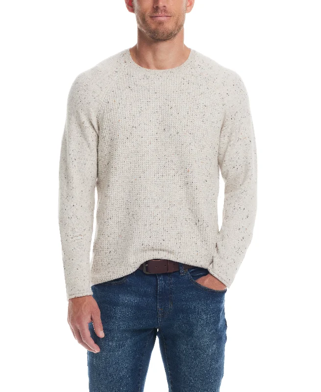 Men's organic cotton sweater-Waffle Crewneck Sweater in Oatmeal