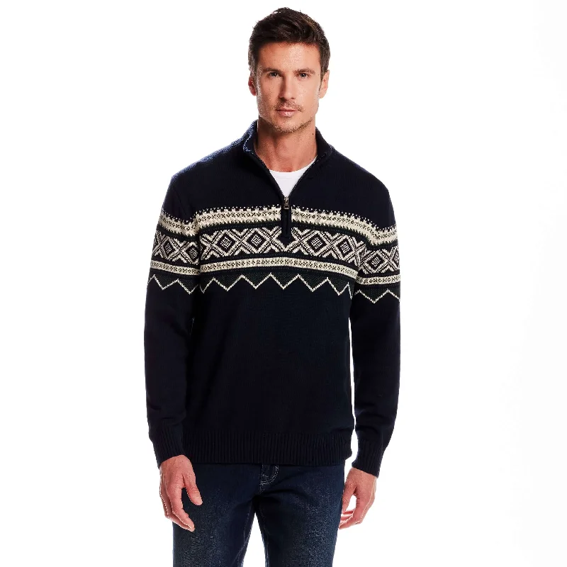 Men's waterproof sweater-Nordic Quarter Zip Sweater In Dark Navy