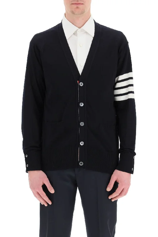 Men's half-zip sweater-Thom Browne Merino Wool 4-Bar Cardigan