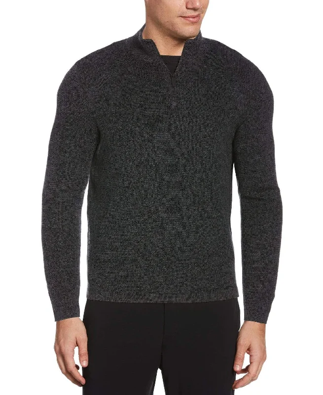 Men's durable knitwear-Big & Tall Textured Merino Blend Quarter Zip Sweater