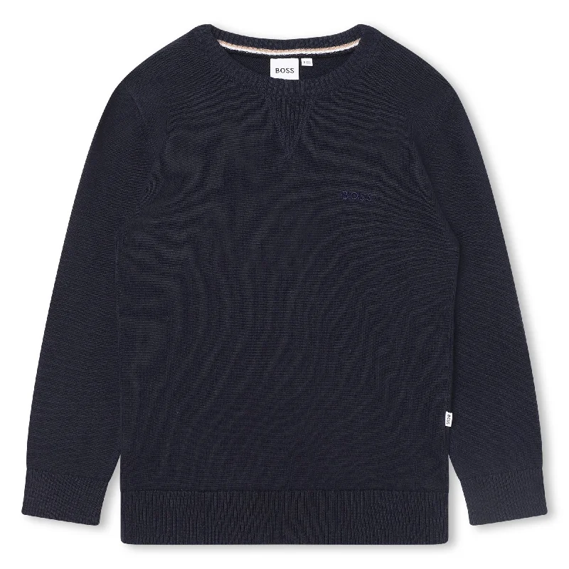 Men's uniform sweater-Hugo Boss Boys Navy Sweater_J25Q05-849