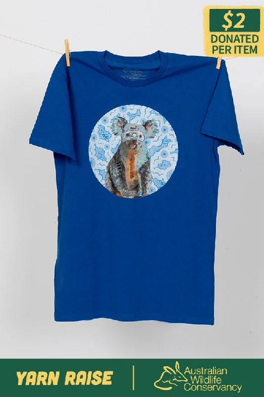 Men's weather-resistant casual t-shirt-Koala (Gurrburr) 'Australian Wildlife Conservancy' Royal Blue Cotton Crew Neck Unisex T-Shirt