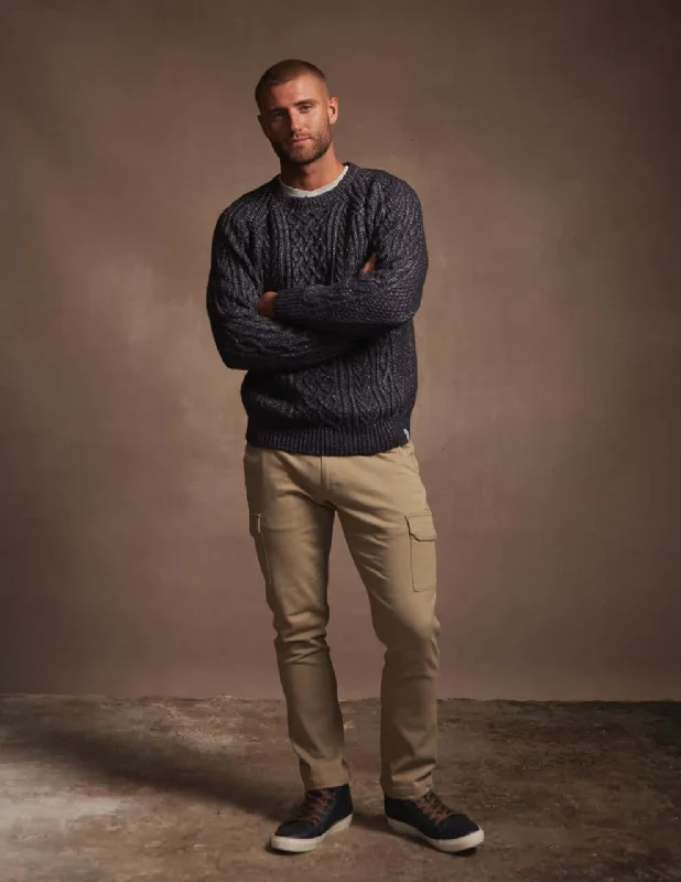 Men's soccer sweater-Chunky Cable Crew In Indigo