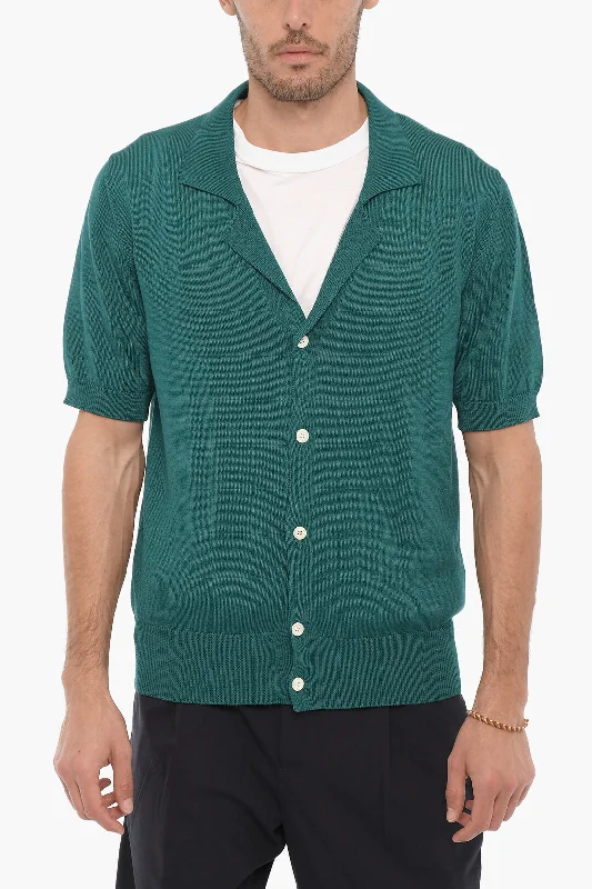 Men's zip cardigan-PT01 Solid Color Short Sleeve Cardigan