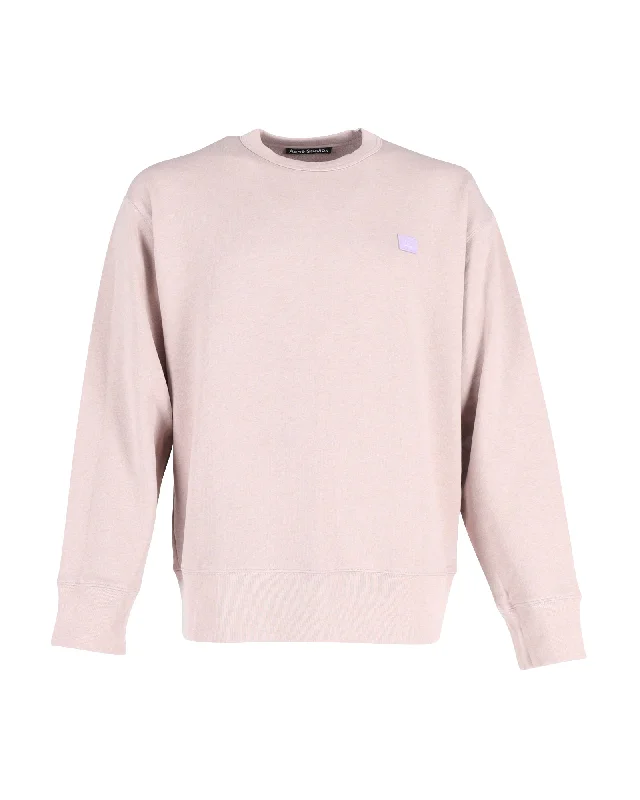 Men's summer knitwear-Acne Studios Face Patch Sweatshirt in Pink Cotton