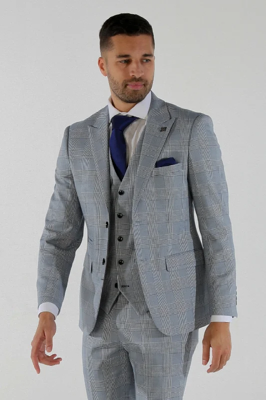 Men's modern jacket-Mark - Sky Blue Check Blazer