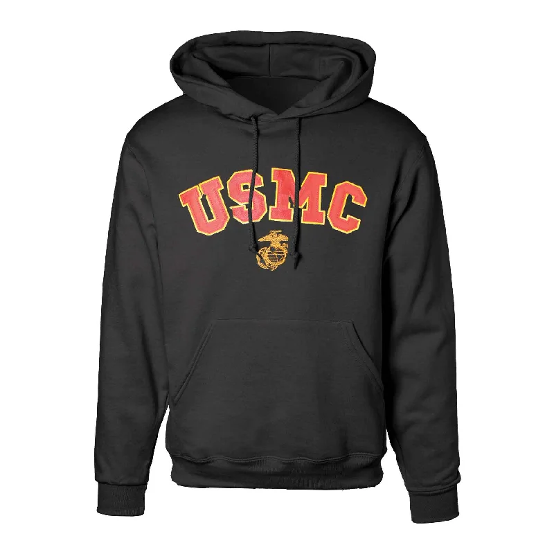 Men's fashion-forward travel hoodie-USMC Appliqued Black Hoodie