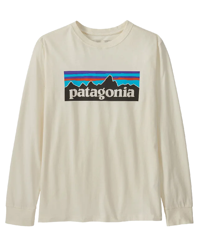 Men's fair trade sweatshirt-Patagonia Kids' Long Sleeve Regenerative Organic Certified Cotton P-6 T-Shirt - Undyed Natural