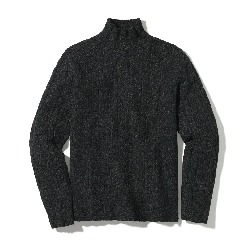 Men's thermal knit-Fisherman Cable Turtleneck - Charcoal Navy