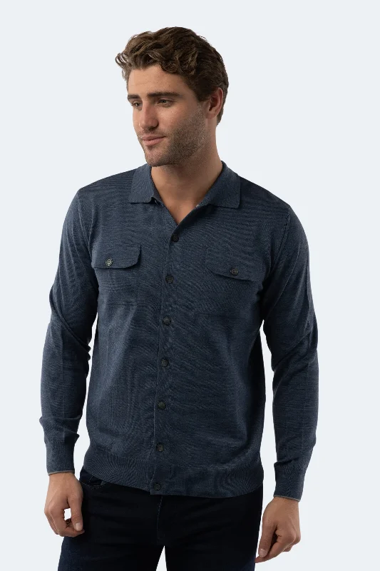 Men's easy-care sweatshirt-Melange Indigo Knit Cardigan