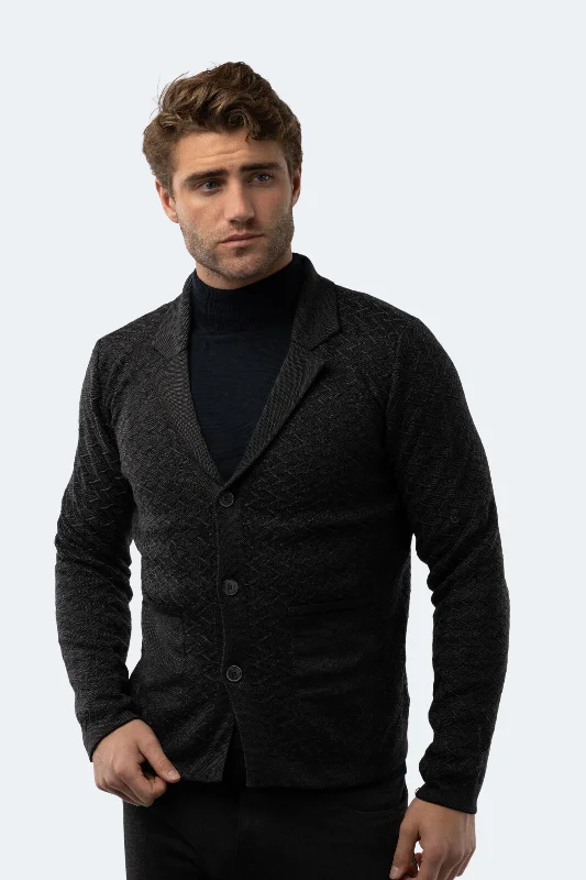 Men's merino wool sweater-Black Knit Cardigan