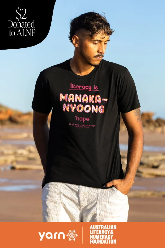 Men's organic jersey t-shirt-Manaka-nyoong 'Hope' ALNF Black Cotton Crew Neck Unisex T-Shirt