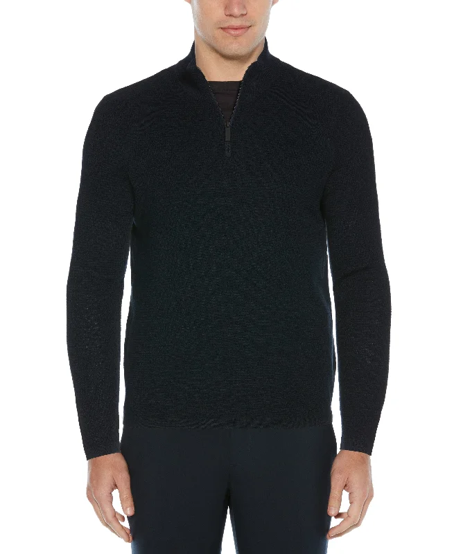 Men's stylish knit-Textured Merino Wool Blend Quarter Zip Sweater