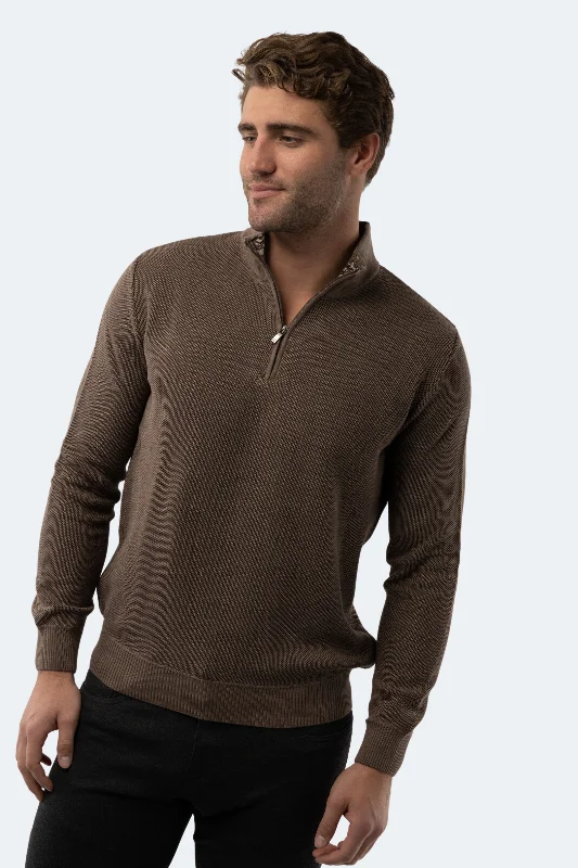 Men's spring sweatshirt-Dark Mink Melange Quarter Zip