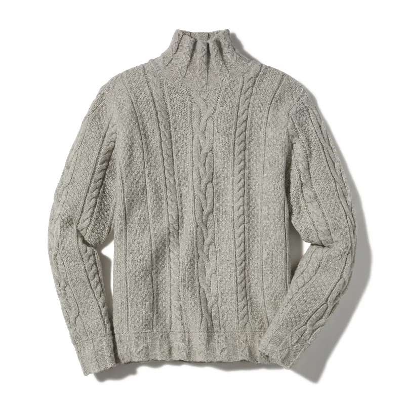 Men's viscose sweater-Fisherman Cable Turtleneck - Light Gray