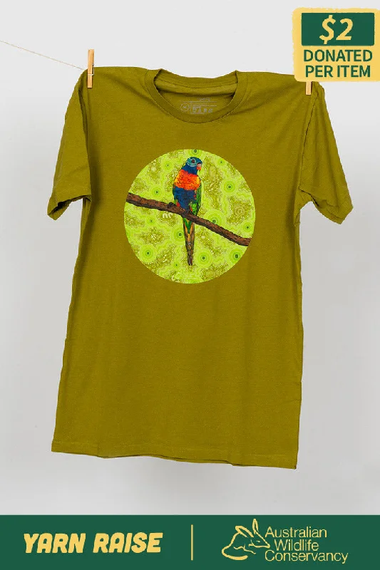 Men's workout performance t-shirt-Lorikeet 'Australian Wildlife Conservancy' Moss Cotton Crew Neck Unisex T-Shirt