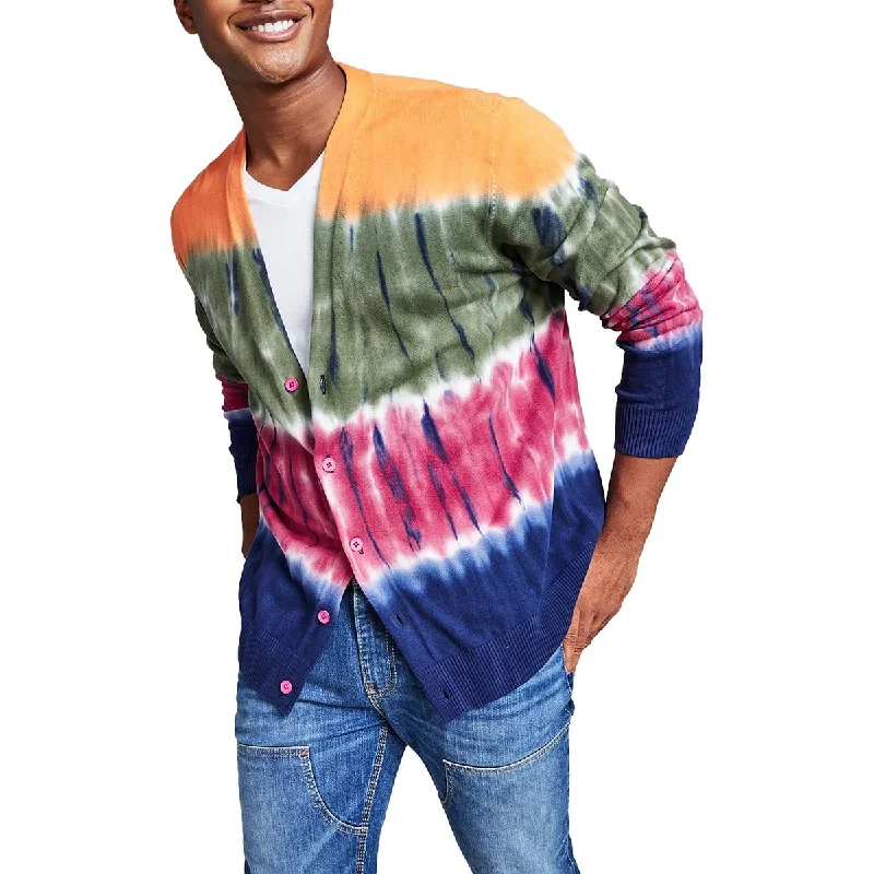 Men's full-zip sweater-Mens Tie-Dye Knit Cardigan Sweater