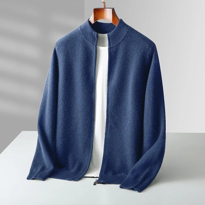 Men's luxury sweater-Pure Wool Knit Double-strand Thickening Stand Collar Cashmere Cardigan