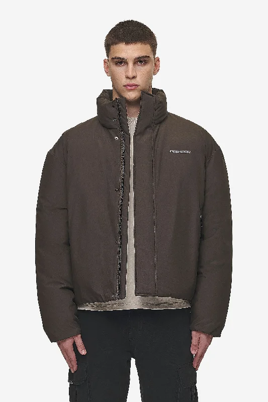 Men's adventure-ready jacket-Lavoy Cropped Boxy Puffer Jacket Dark Brown