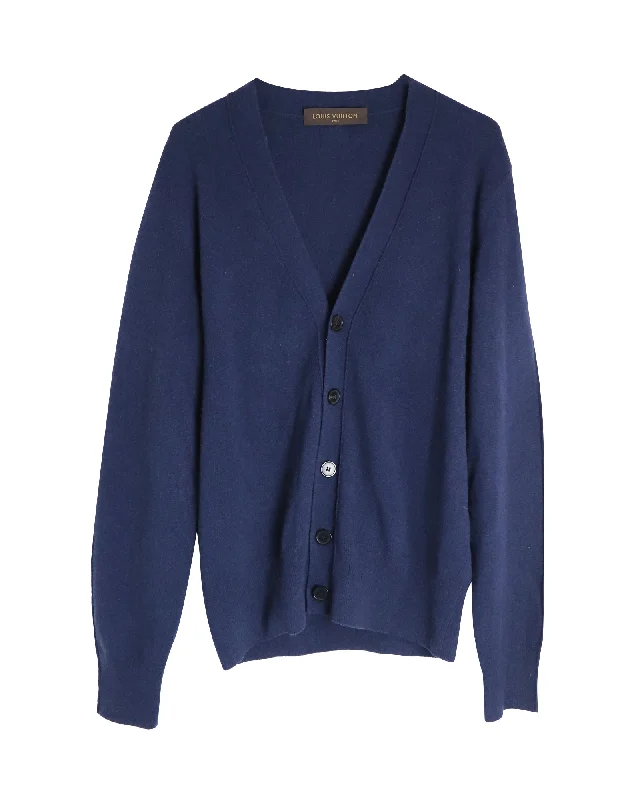 Men's durable knitwear-Louis Vuitton Buttoned Cardigan in Blue Wool