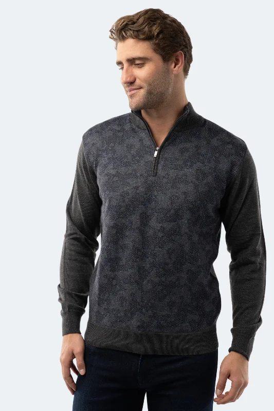 Men's wrinkle-resistant sweatshirt-Melange Dark Grey Camo Quarter Zip