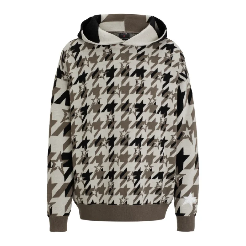 Men's reversible sweatshirt-BOSS x Perfect Moment knitted-wool hoodie with houndstooth pattern