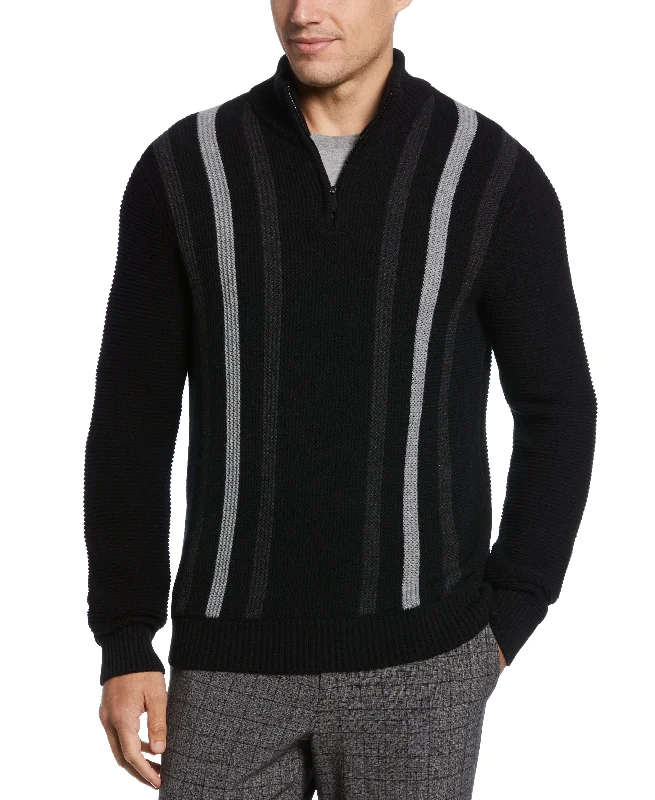 Men's winter knitwear-Jacquard Stripe Quarter Zip Sweater