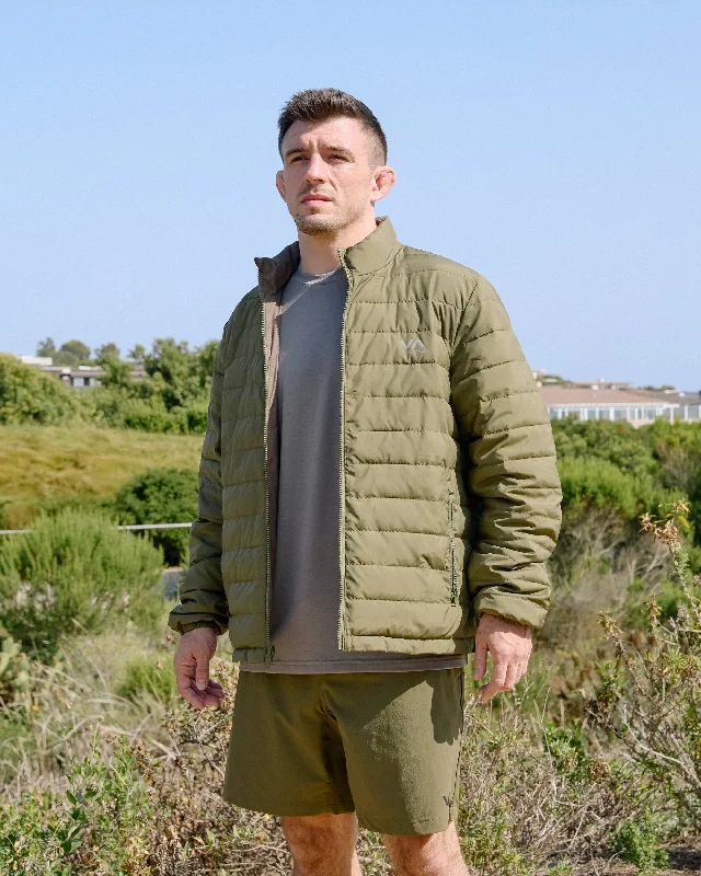 Men's ultra-light jacket-Reversible Puffer Jacket - Olive