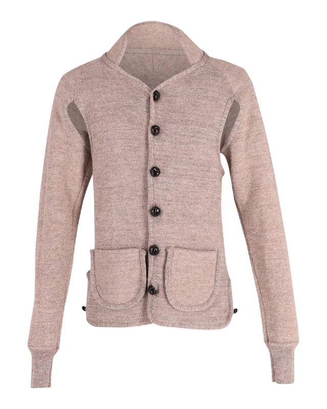 Men's lightweight knitwear-Vivienne Westwood Cut Out Cardigan in Beige Wool