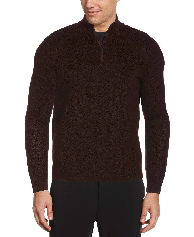 Men's classic knit-Big & Tall Textured Merino Blend Quarter Zip Sweater