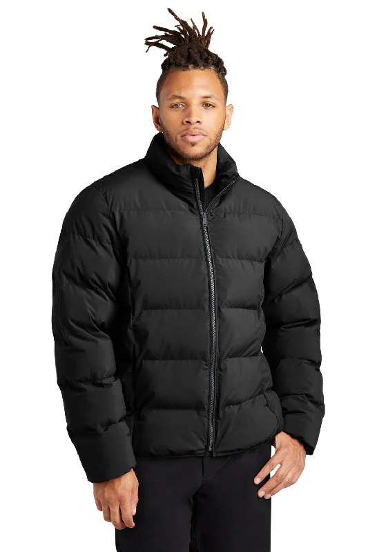 Men's comfortable jacket-Mercer+Mettle Mens Water Resistant Full Zip Puffy Jacket - Deep Black