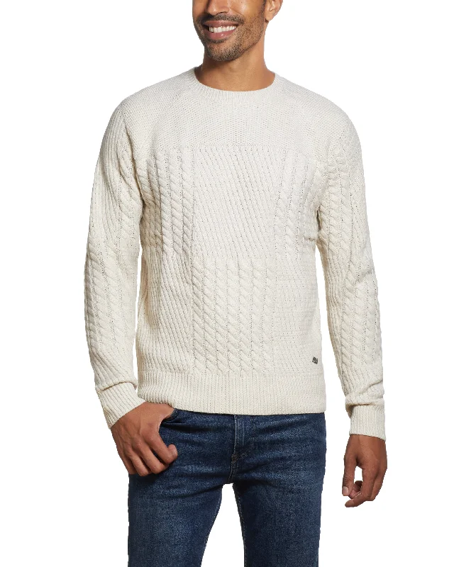 Men's windproof sweater-Patchwork Chunky Crew In Ecru