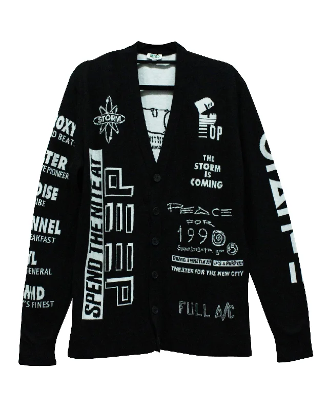 Men's modern knit-Kenzo House Reggae Knit Cardigan in Black Cotton