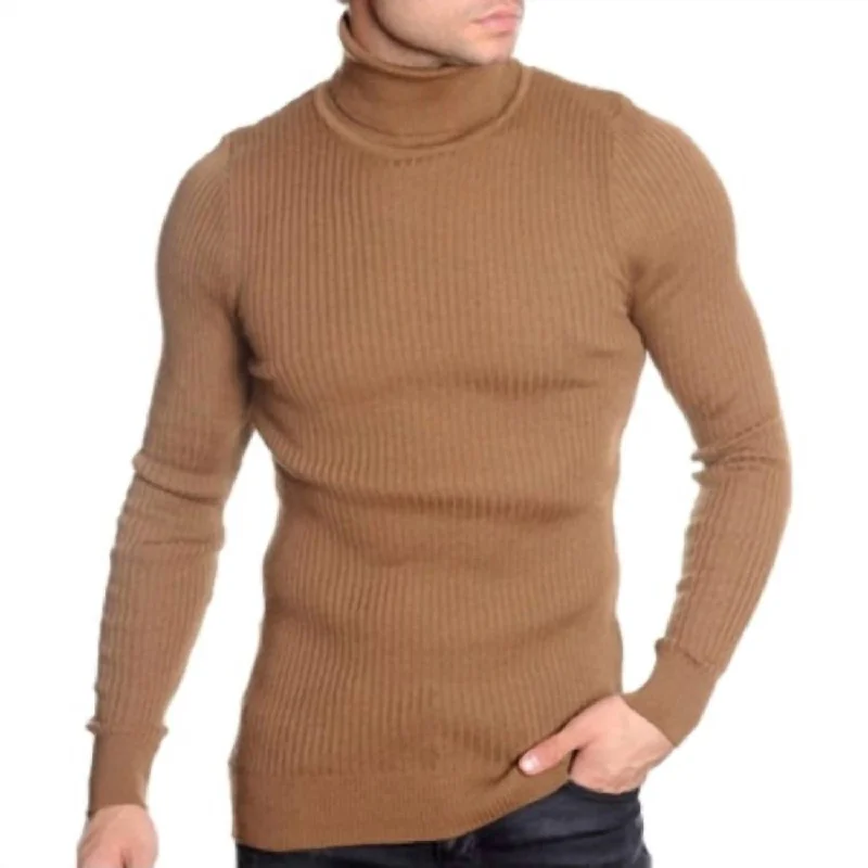 Men's utility knitwear-Men's Turtleneck Sweater In Camel