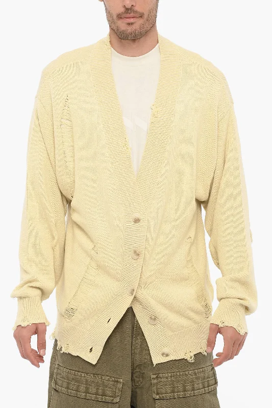 Men's performance knit-Untitled Artworks Distressed Cotton Maxi Cardigan