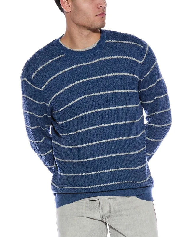 Men's fair trade sweater-Douglas Anthony Textured Stripe Cashmere-Blend Crewneck Sweater