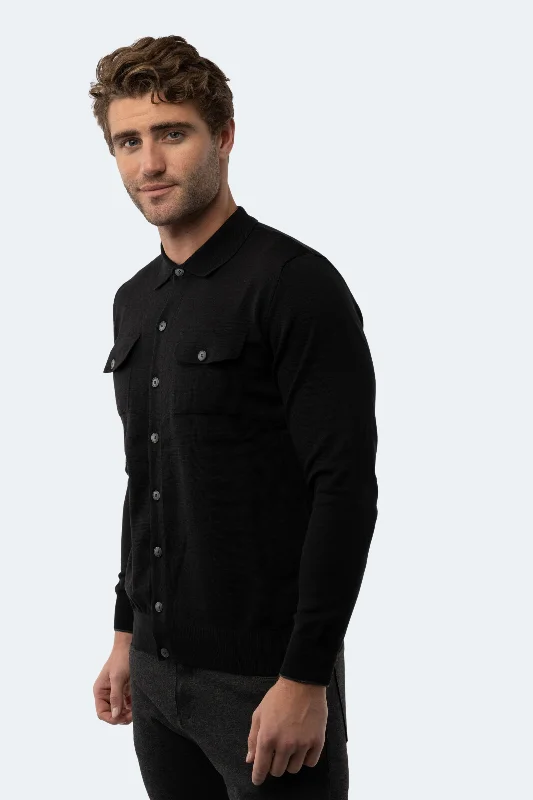 Men's quarter-zip sweater-Black Buttoned-down Knit Cardigan