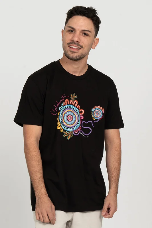 Men's graphic art t-shirt-Celebration Black Cotton Crew Neck Unisex T-Shirt