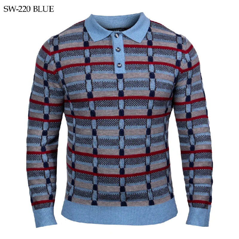 Men's fall sweater-Prestige SW-220 Long Sleeve Polo Sweater - Blue