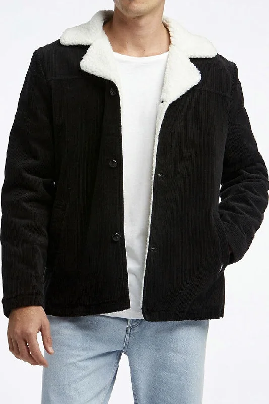 Men's sporty jacket-WRANGLER Mens Bakers Sherpa Cord Coat Black Cord