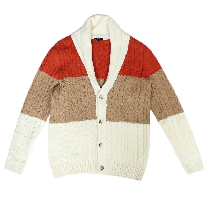 Men's heavyweight sweater-Men's Banff Colourblock Cardigan In Cream