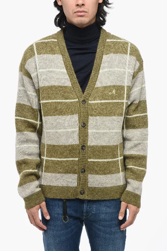 Men's training knit-Awake New York Two-tone Striped V-Neck Cardigan